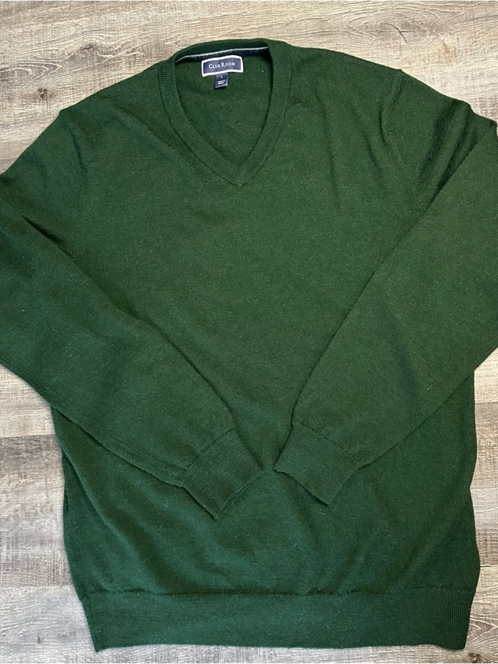 Club Room Forest Green Casual V-Neck Wool Sweater